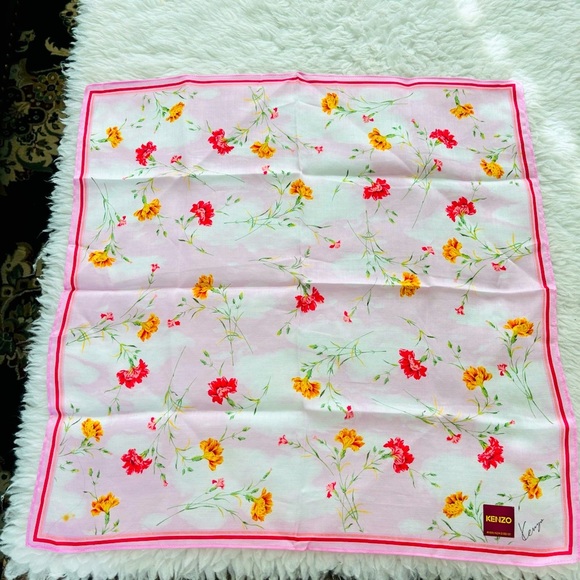Kenzo 100% Cotton Pink/Multicolor Floral Bandanna/Scarf - Picture 5 of 10